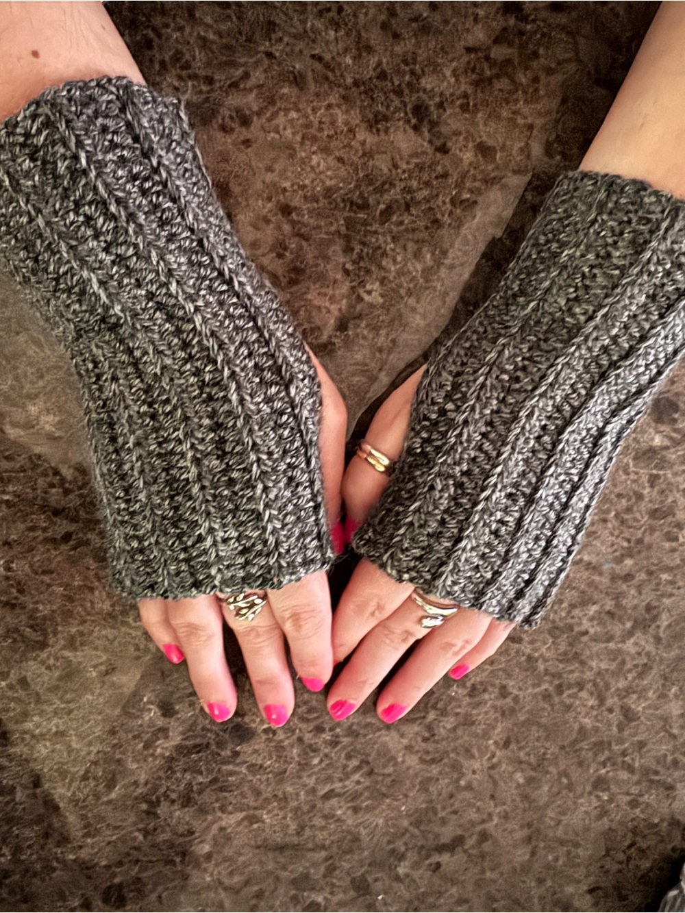 Cozy Ribbed Crocheted Fingerless Gloves - Gray Handmade
